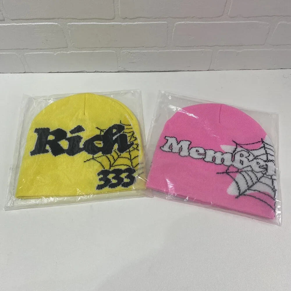 NEW Lot of 2 Rich Member 333 Pink & Yellow One Size Beanies